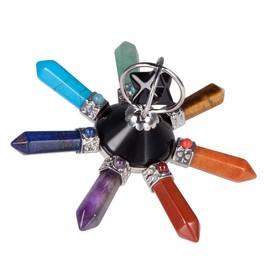 Rockcloud 7 Chakra Healing Crystal Points Energy Generator, Merkaba Stone Figurine for Home Decor, Black Obsidian