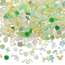 SUNNYCLUE 1 Box 6 Bags Green Yellow Nail Charms Nail Accessories Charms Nail Art Decoration Spring Easter St. Patrick's Day Bunny Bows Flowers Resin Flatbacks Heart Bows Cabochons for Nail Art