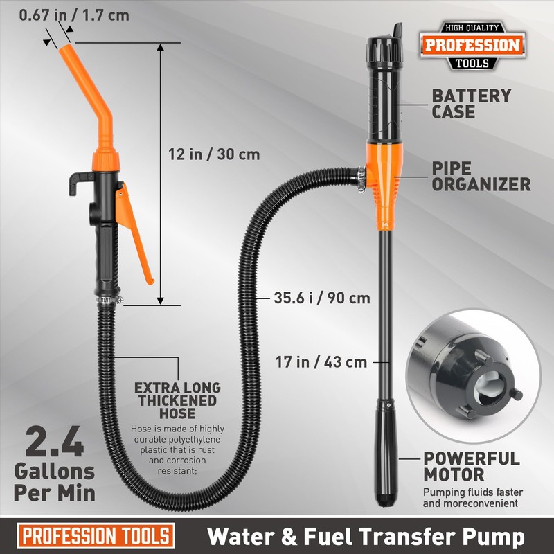 Portable Transfer Pump Battery Operated Electric Siphon Pump, 2.4 GPM