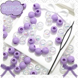 NAISKA 60PCS Purple Hair Beads for Braids Cute AB Round Dreadlock Bead Loc Accessories Acrylic Hair Braid Decoration Jewelry Making Kit for Kids Girls