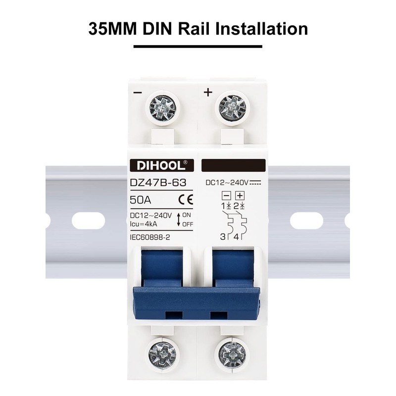 DIHOOL DC Circuit Breaker,50A 2 Pole,12V to 240 Volt Solar