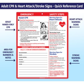 Adult CPR and Heart Attack and Stroke, Rescue Charts (2 Pack), Quick First Aid Reference Card - 8.5" x 11" Laminated with Magnets - Emergency Numbers List, General Life Saving Information