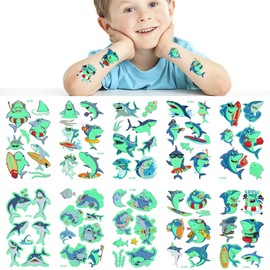 Glow in The Dark Shark Temporary Tattoos for Kids Waterproof Cartoon Ocean Party Fun Stickers Cute Marine Animal Gift