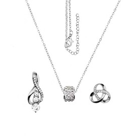 Agemoss Crystal Slider Pendant Necklace Set, 14K Gold Plated, Cubic Zirconia, Love Knot Design, 16-20 Inches Adjustable Chain (银色)