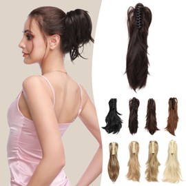 Benehair Ponytail Extension 12 Inch Long Short Claw Clip in Hair Extension Curly Synthetic Hair Extensions Clip in Natural Black Hair Pieces for Women(Natural Black, 75g)