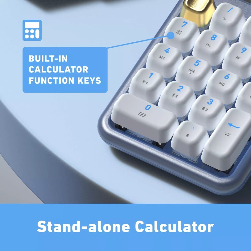 AZIO IZO Wireless Mechanical Calculator & Number Pad (Blue/Gold) -