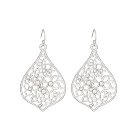 Boho Filigree Teardrop Earrings Silver Crystal Filigree Earrings Vintage Filigree Flower Drop Earrings Exaggerated Tribal Filigree Earrings Jewelry for Women and Girls (Silver, One size)