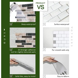STICKGOO Thicker Design Peel and Stick Tile Backsplash, 12”×12”Stick on Backsplash for Kitchen, Self Adhesive Tile for Kitchen Backsplash and Bathroom(10 Sheets, Gray)