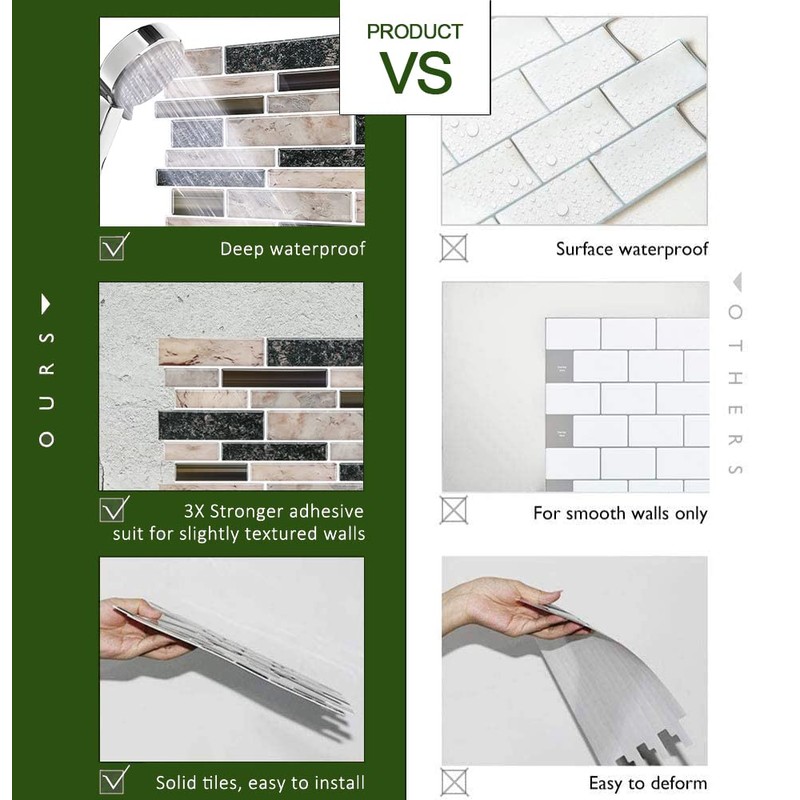 STICKGOO Thicker Design Peel and Stick Tile Backsplash, 12”×12”Stick on