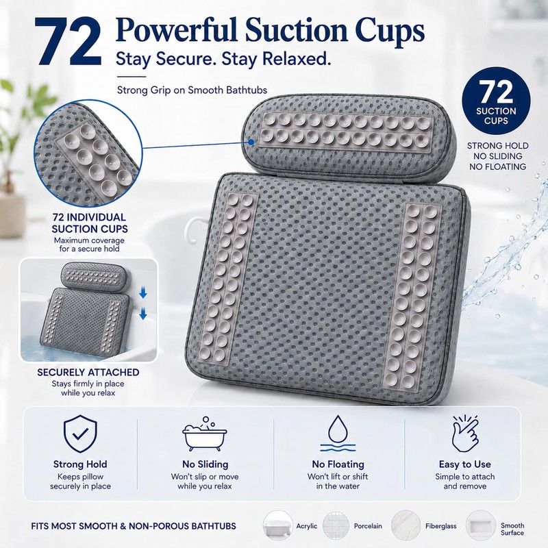 Zyrah Bath Pillows for Tub, Spa Bath Pillow with 72