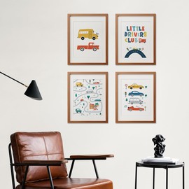 ETVISO Toddler Boy Room Decor, Boy Room Decor Set of 4, Car Room Decor for Boys, Little Drivers Club Wall Art Prints for Kids Room Nursery Home Decorations, 8x10 (Unframed)