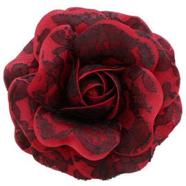 Sara Monica, Hair Flower Clip and Brooch Pin: Black Lace Rose: Made in the USA (Red)