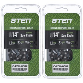 8TEN Semi Chisel Chainsaw Chain 14 Inch .050 3/8 52DL For Echo CS310 CS352 Husqvarna 235 Ryobi RY3714 (2 Pack)