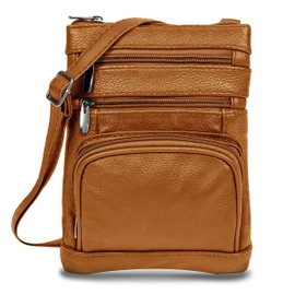 Krediz - Bolso cruzado de piel para mujer, con múltiples bolsillos y correa ajustable, bolso de piel suave y duradero, Marrón claro, Regular