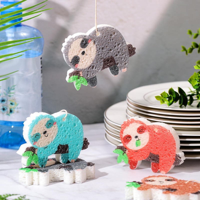 Reallnaive 8 Pcs Christmas Sponges Dish Sponges, Cute Kitchen Scrub