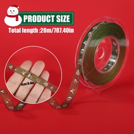 Thin Christmas Ribbon, Christmas Ribbon Made of Polyester Christmas Tree Snowman Reindeer Christmas Ribbons for Crafts Winter Ribbon for Packing Packages (Green)