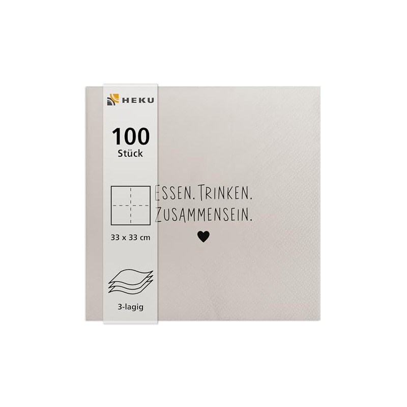 HEKU 100 napkins, 3-ply, 33 x 33 cm, food drinking