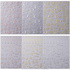 6Pcs Christmas Nail Stickers for Nail Art, Winter Xmas Cute Cartoon Snowflake Star Line Nail Design Nail Decals Holidays Style Nail Art Stickers for Women Salon Nail DIY Decoration Accessories