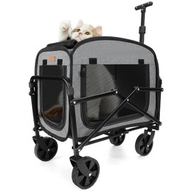 Lekereise Extra Large Pet Carrier with Wheels – Soft-Sided, Foldable, Stable & Ventilated Travel Crate for Cats and Small Dogs, Grey