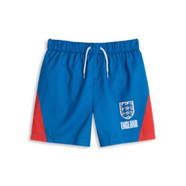 Vanilla Underground England Football Team Crest Blue Swim Shorts | Boys Elastic Waistband Drawstring Swimwear | Classic Beachwear with Logo | Sports Apparel - 9-10 Years