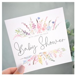 Baby Shower Card | Pregnancy Congratulations | Mummy To Be Card | Rainbow Spring Wildflowers | 148mm Square Modern Greeting Card
