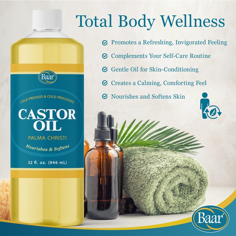 Baar Cold-Pressed Castor Oil, Cold-Processed, Hexane-Free, Palma Christi, for Skin,