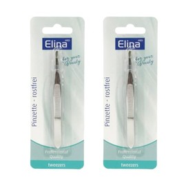 ELINA Tweezers 8.5 cm Rust-Proof - Set of 2 Eyebrow Tweezers for Face Care for Plucking Eyebrows, Beard Hair or Small Hairs - Stainless Steel