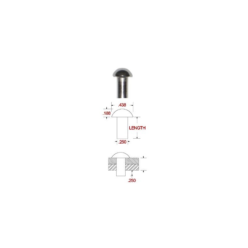1/4" Dia. X 1/2" Length Stainless Solid Round Head Rivet,