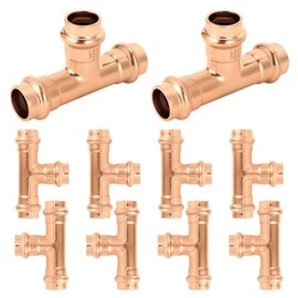Copper Press Fittings 1/2 Inch Tee, No-Lead Plumbing Pipe Connector | Compatible with Copper Pipes, Water Supply & Hydronic Heating Systems | Durable Press Fit Design,10-Pack