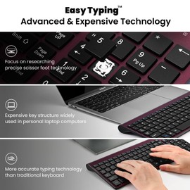 cimetech EasyTyping KF10 Wireless Keyboard and Mouse Combo, [Silent Scissor Switch Keys][Labor-Saving Keys] Ultra Slim Wireless Computer Keyboard and Mouse, Easy Setup for PC/Laptop/Windows - Wine Red