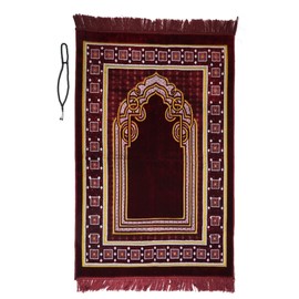 Prayer Mat (+ FREE Prayer Beads Tasbih) Islamic Namaz Lightweight soft Muslim Carpet Turkish Janamaz Namaz Sajadah, Ideal for Travel/Home/Office/Masjid/Hajj/Umrah (L-Red)