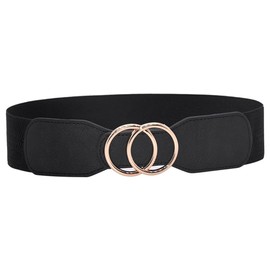 Weenkeey Women's Elastic Waist Belt Vintage Wide Waist Belt Fashion Cinch Belt with Double Ring Buckle for Dress Shirts Coat - Black, black