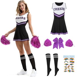 Cheerleader Costume Women for Adults, Cheerleading Outfit, Cheerleading Outfit, High School Musical Cheerleader Costume, Cheerleader Pompoms for Fancy Dress, Carnival, Party, Cosplay, Fancy Dress,
