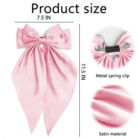2Pcs Pink Hair Bows Long Tail Satin Bow Hair Clips Large Silky Ribbon Bow for Hair Ponytail Holder with Metal Clip Coquette Valentine's Day Wedding Hair Barrettes Accessories Gifts for Women Girls