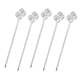 GLOKUUCA Cocktail Picks - 5 Pack Reusable Metal Cocktail Skewers Food Toothpicks Fits for Drinks Fruit Olives Appetizers - Stainless Steel Cocktail Sticks - (5.12-inch Silver Tone)