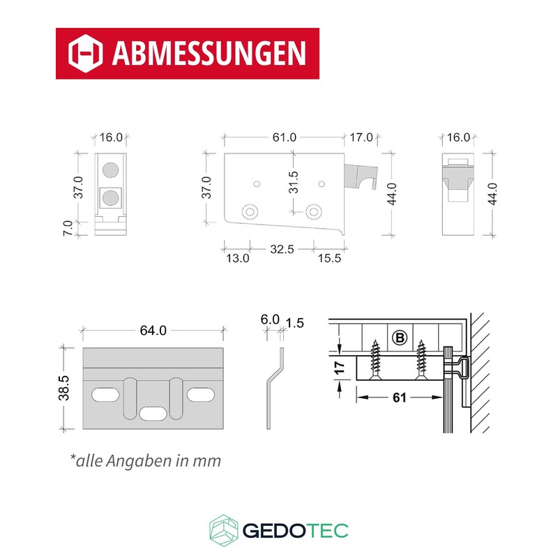 GedoTec Cabinet hanger SET COMPLETE white Wall support Cabinet mount