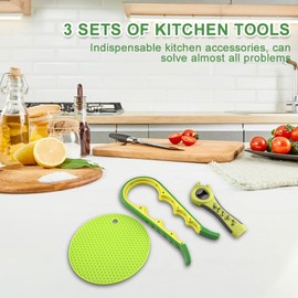 3PCS Anti-Slip Lid Jar Opener Handy Screw Cap Jar Openers Multipurpose Can Bottle Opener 4 In 1 Lid Grip Wrench for Arthritis Hands Kitchen Gadgets, Green