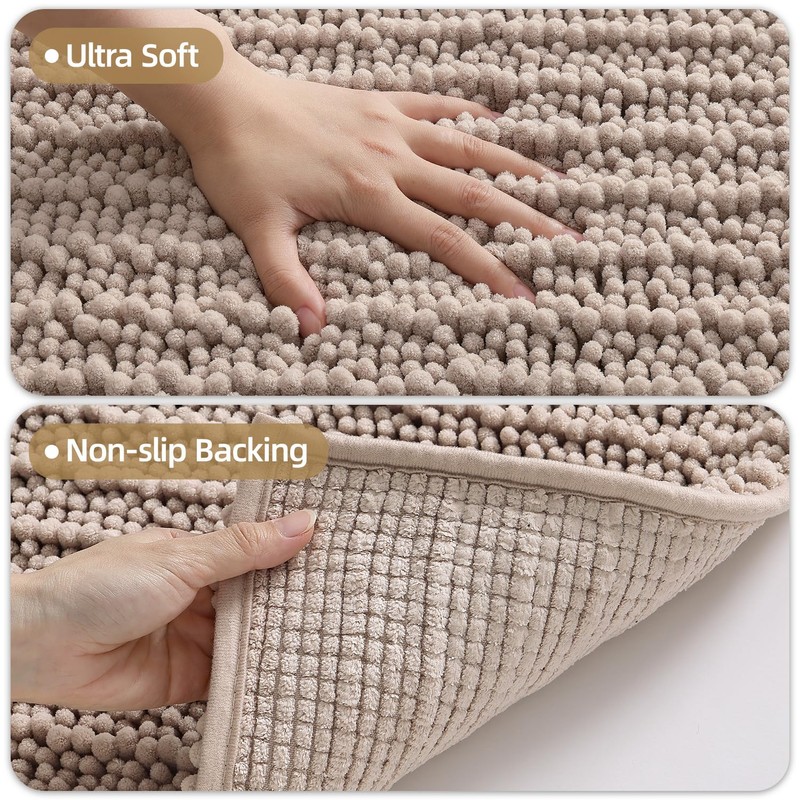 Color&Geometry Bathroom Rugs 60x24,Large Extra Soft Chenille Bath Mat,Taupe
