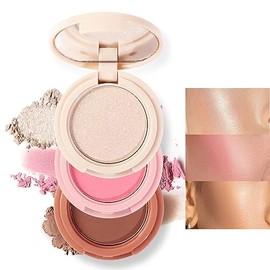 Trío 3 En 1 Para Mezclar, Paleta De Maquillaje Para Contorno E Iluminador, Bronceador En Crema, Rubor En Polvo Suave Y Sedoso, Iluminador En Polvo