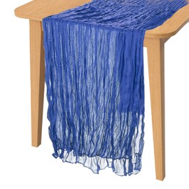 PATIKIL 14 Ft Cheesecloth Table Runner Rustic Gauze Terracotta Cheese Cloth Table Runner with Wrinkled for Bohemian Wedding Party Bridal Shower Table Decoration, Blue
