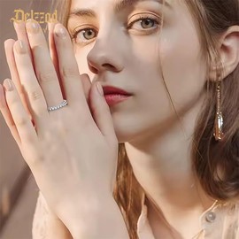 Delzzad S925 VVS Moissanite Stackable Eternity Ring Jewelry Perfect Birthday Mother’s Day Gift for Men Women Silver Rings Gold Rings Moissanite Wedding Set (Silver, 6)