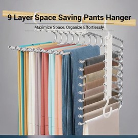 9 Layer Pants Hanger (1/2/4 Counts), Space Saving Organizer Storage Hanger, Room Accessories Multifunctional Organizing Pants Rack Holder, Closet Organizer for Pants Jeans Leggings Trousers Skirts, Summer Gift:_White_2 Counts