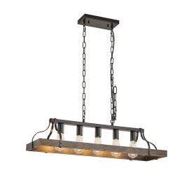 34 Inch Black Gold Vintage Pendant Light,5 E26 Bulb Sockets,Adjustable Chain Height,Antique Style Chandelier (Bulb Not Included)Lamp Power(W): 100, Product Size: 85.6x25x20