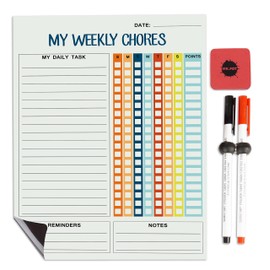 Inkdotpot Magnetic Whiteboard My Weekly Chores Chore Chart for Refrigerator - Dry Erase Behavior Chart for Kids Responsibility Chart with 2 Fine Tip Marker & Eraser