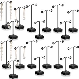 18 Pcs Metal Earring Holder Earring Display Stand T Bar Earring Organizer Countertop Earring Hanger Hanging Jewelry Towers with Acrylic Base, 3.5 Inch 4.2 Inch 5 Inch (Black)