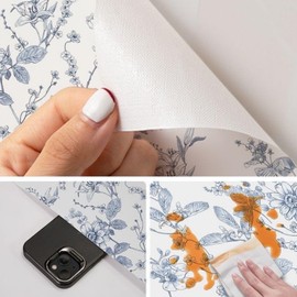 WY-BSO Adhesive Shelf Liner,Light Blue Textured Floral Contact Paper for Cabinets,Vinyl Film Decorative Drawer Liner for Bedroom Dresser Sticker (Light Blue, 17.3 inch x 118 inch)