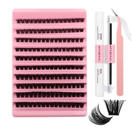 FADVAN Custom Eyelash Extension Kit False Eyelashes D Curl with Eyelash Binding and Sealer Custom Eyelash Applicato Cluster Eyelashes (Kit-100D-0.07D-Mix 8-16mm)