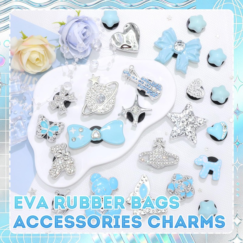 Blue Charms for Rubber Bag 23PCS Y2K Star Charms for