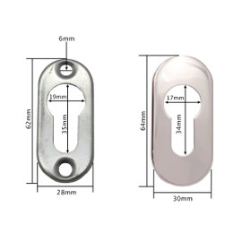 Upright Euro Escutcheon Oval Shaped Keyhole Cover - Polished Stainless Steel - Pack of 2