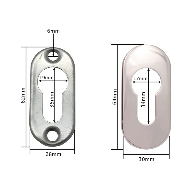 Upright Euro Escutcheon Oval Shaped Keyhole Cover - Polished Stainless
